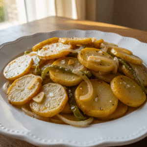 Plato de patatas a lo pobre confitadas, doradas y jugosas, preparadas con Mambo de Cecotec.