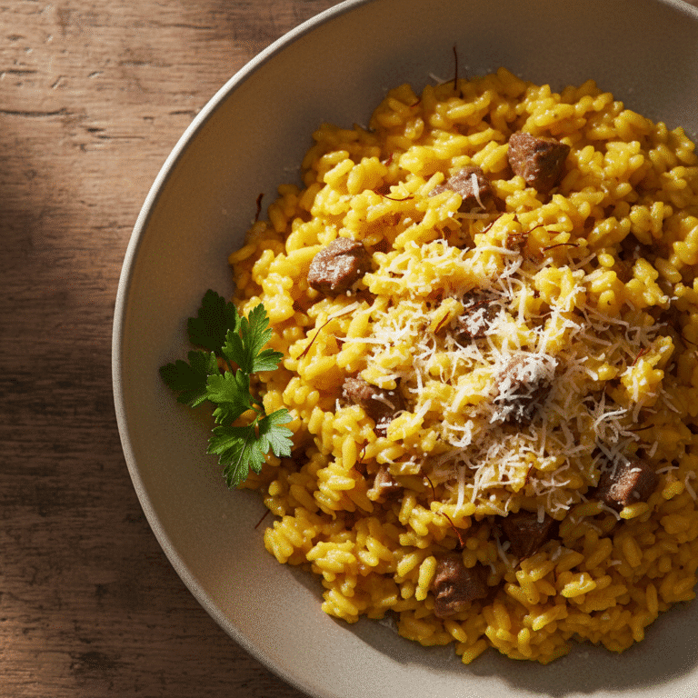 Plato de risotto a la milanesa con azafrán y tuétano, cocinado en Mambo de Cecotec.
