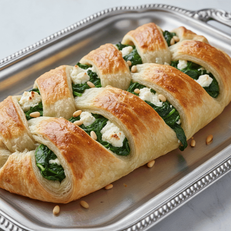 Trenza de hojaldre dorada con relleno de espinacas y ricotta, preparada con Mambo.