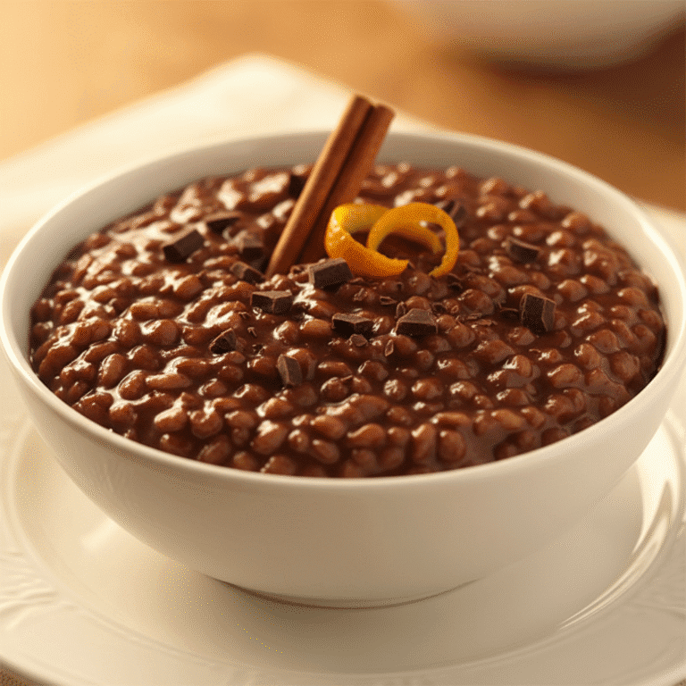 Plato de arroz con leche de chocolate hecho con Mambo de Cecotec, servido con nata y canela.