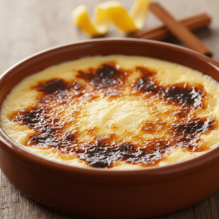 Crema catalana en cazuela de cerámica con azúcar caramelizado, preparada con Mambo.