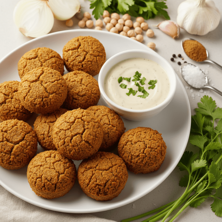 Falafel dorado y crujiente preparado con Mambo de Cecotec, servido con salsa tahini.