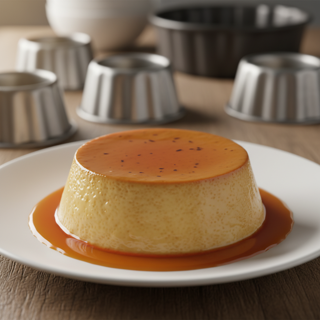 Flan clásico preparado con Mambo, con caramelo en la superficie
