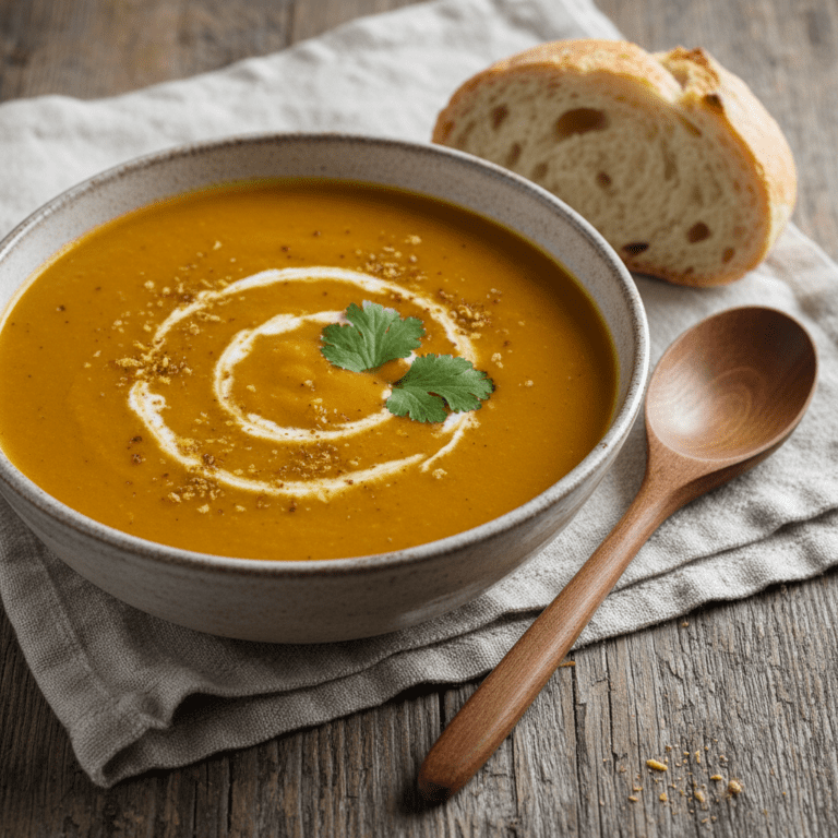 Crema de zanahoria especiada en un tazón blanco, preparada con Mambo de Cecotec, adornada con crema y cilantro.