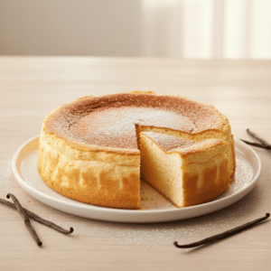 Tarta de queso japonesa esponjosa hecha con Mambo, mostrando una textura suave y uniforme.