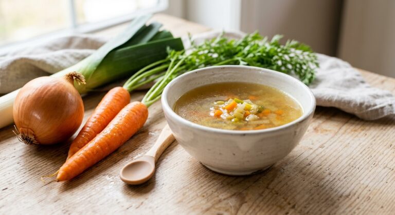 Bowl de caldo de verduras para bebés, cocinado suavemente en un Mambo de Cecotec