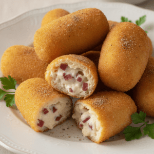 Croquetas de jamón sin gluten doradas y crujientes hechas en Mambo.