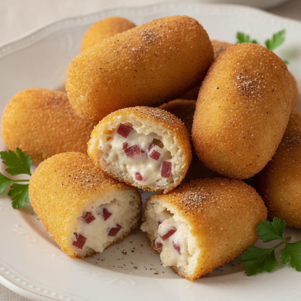 Croquetas de jamón sin gluten doradas y crujientes hechas en Mambo.
