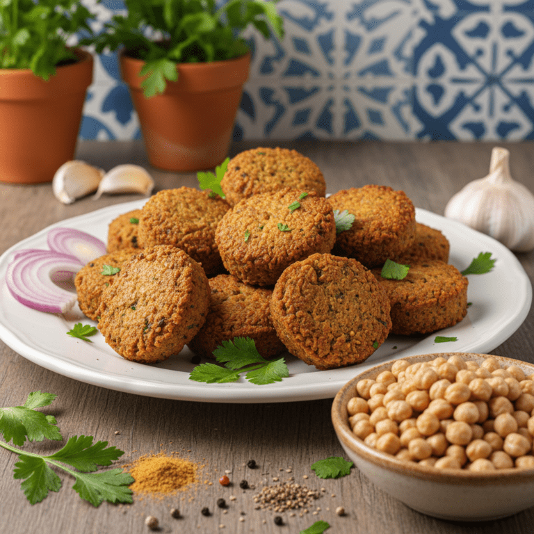Plato de falafel receta mambo, dorado y servido con ensalada fresca.