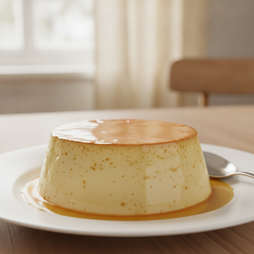 Flan dorado caramelizado preparado en un robot de cocina Mambo de Cecotec.