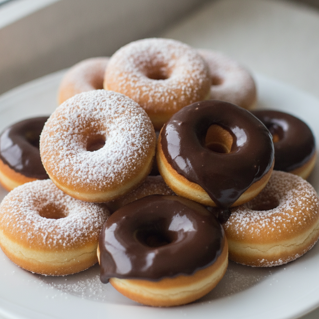 Mini donuts espolvoreados y decorados, preparados con el Mambo de Cecotec.