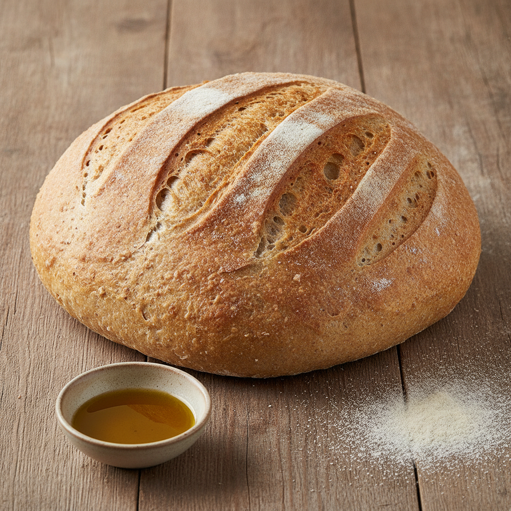 Pan integral esponjoso cocinado con Mambo, mostrando una corteza dorada y textura aireada.