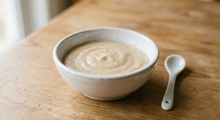 Bol de papilla de avena preparada con Mambo, ideal para la alimentación de bebés.