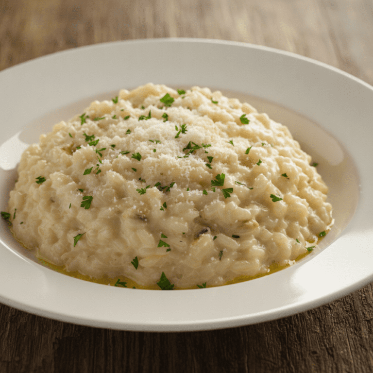 Imagen de risotto cremoso preparado en Mambo Cecotec, servido en un plato moderno con perejil fresco encima.