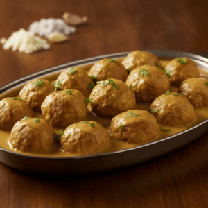 Albóndigas de pollo al curry en una salsa de mantequilla, preparadas con Mambo de Cecotec.