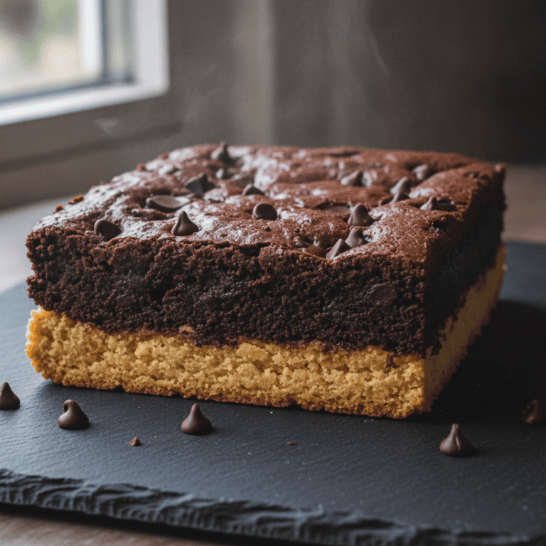 Brookie de chocolate y galleta con capas crujientes y suaves.