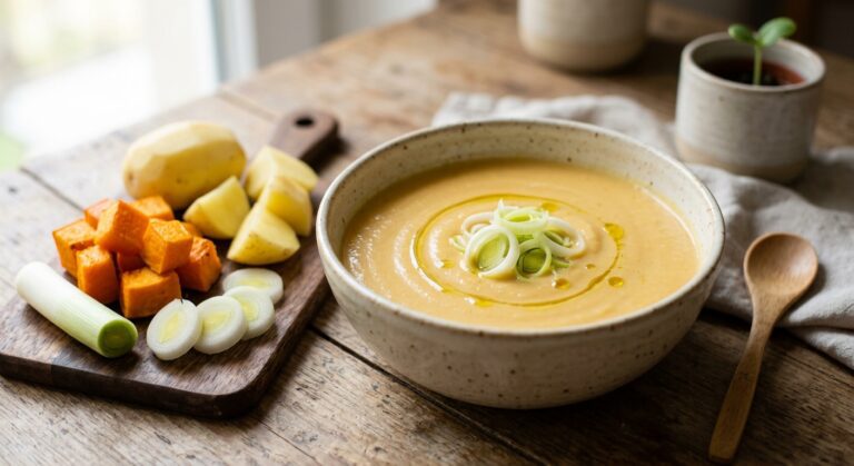 Tazón de crema de calabaza y patata para bebés preparado con Mambo de Cecotec.