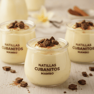 Deliciosas natillas cubicitos mambo servidas en un cuenco, perfectas para un postre rápido y sabroso.