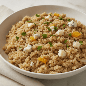 Risotto de quinoa con cítricos y gorgonzola, preparado en Mambo Cecotec.