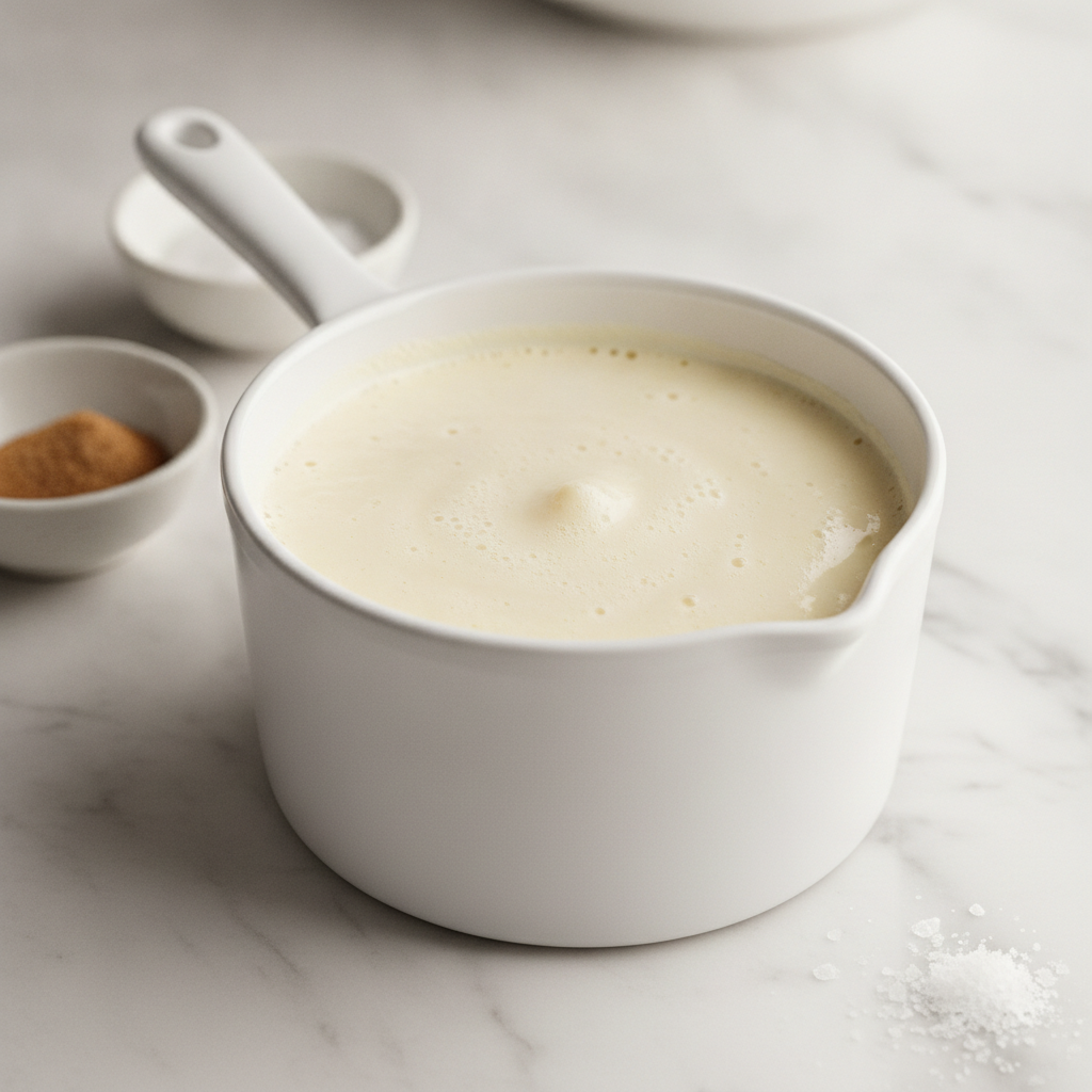 Salsa bechamel suave y cremosa preparada en el robot de cocina Mambo de Cecotec.