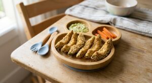 Bastones de aguacate rebozados en avena molida, perfectos para bebés en sus primeros días de BLW.