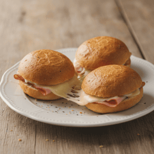 Brioches dorados rellenos de jamón y queso, preparados en un robot Mambo.