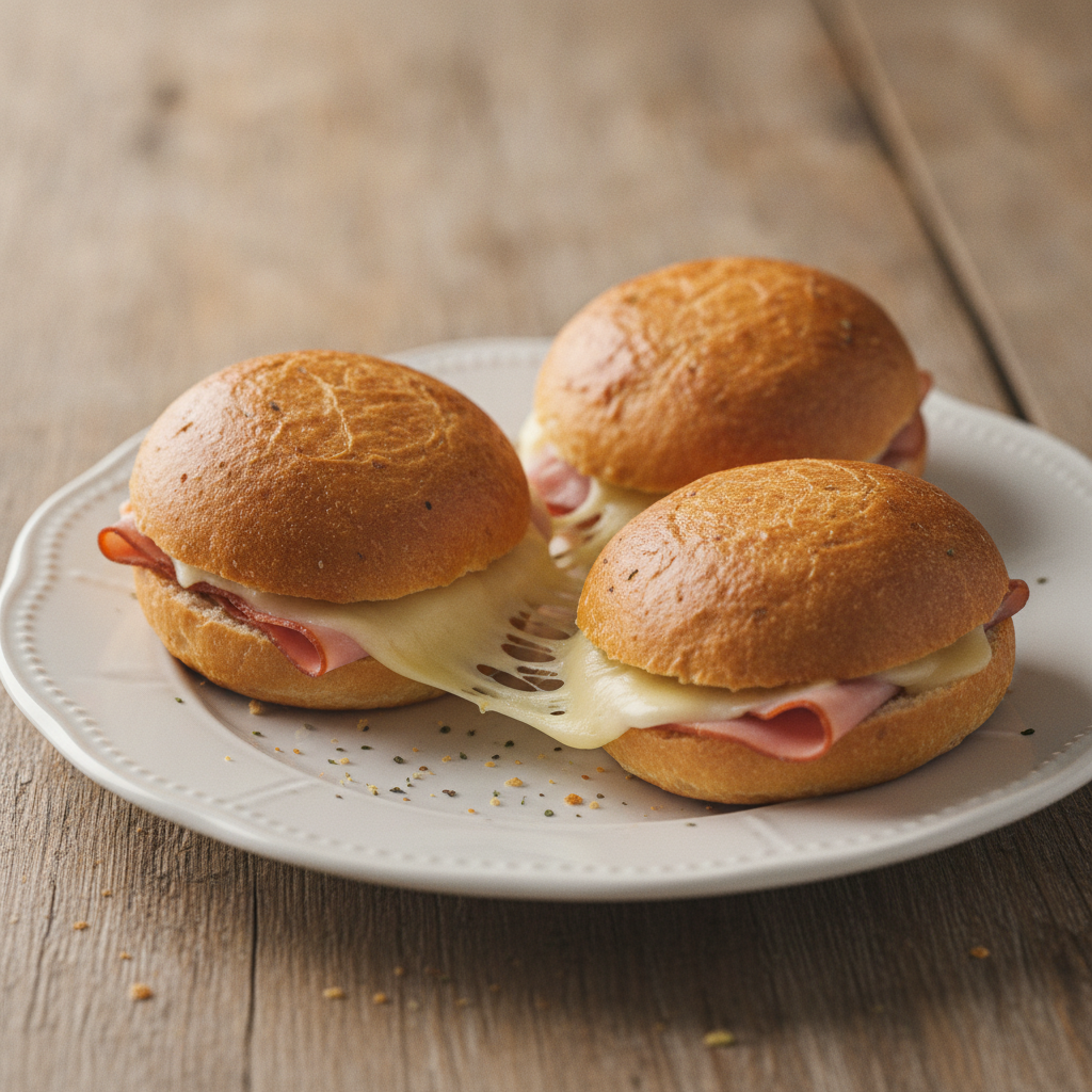 Brioches dorados rellenos de jamón y queso, preparados en un robot Mambo.