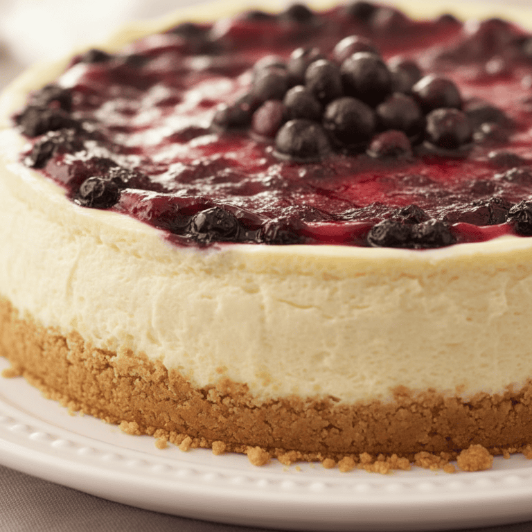 Cheesecake de arándanos con topping brillante, preparado con Mambo de Cecotec.