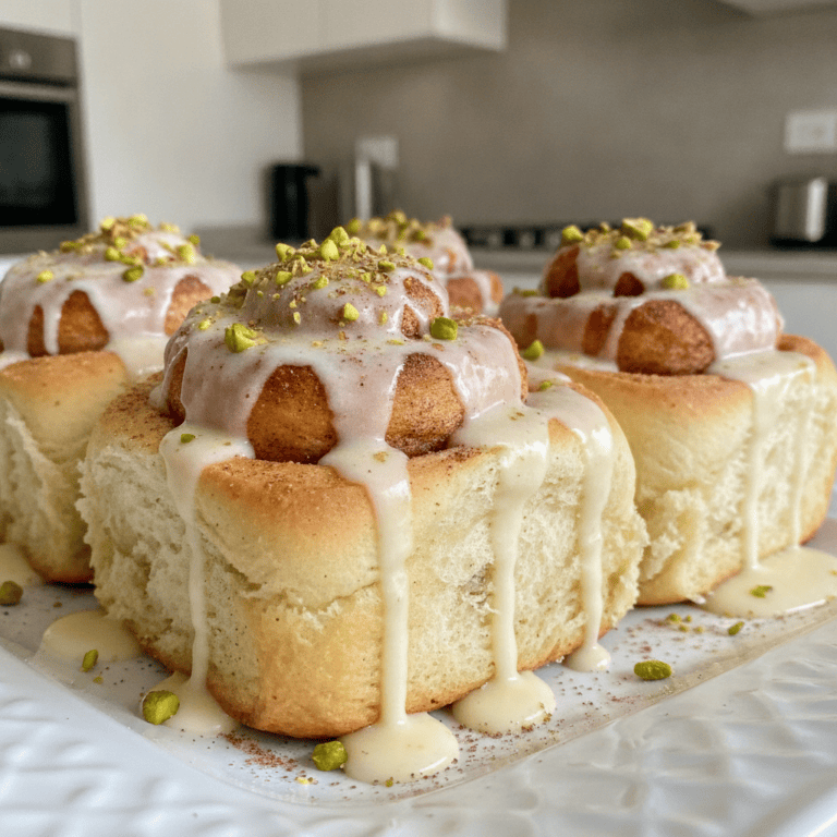 Cinnamon rolls de pistacho con un rico glaseado de queso, preparados en el robot de cocina Mambo de Cecotec.