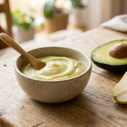 Deliciosa Papilla de Pera y Aguacate con Mambo para Bebés