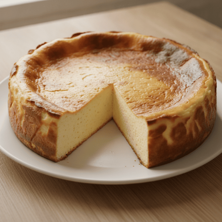 Imagen de una tarta de queso La Viña Mambo, cremosa y con una superficie dorada, servida en un plato cerámico.