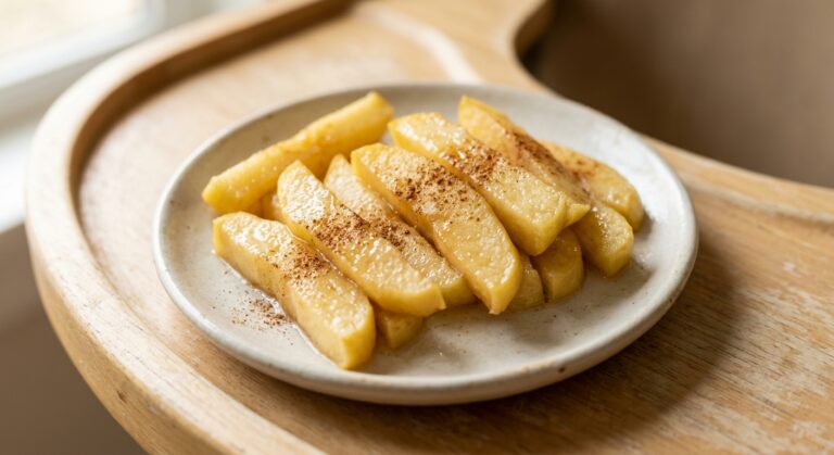 Bastones de manzana asados suaves para bebés, preparados con Mambo de Cecotec.