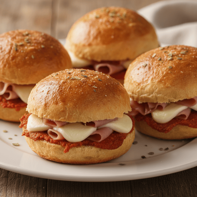 Brioches dorados rellenos de jamón, queso y sobrasada, perfectos para una comida deliciosa.
