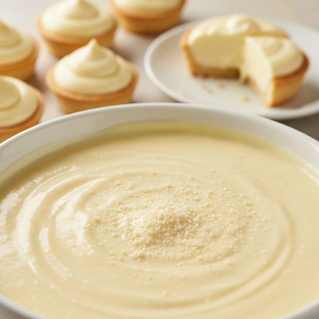 Cuenco de crema pastelera Mambo, textura cremosa y suave, preparada con Cecotec.