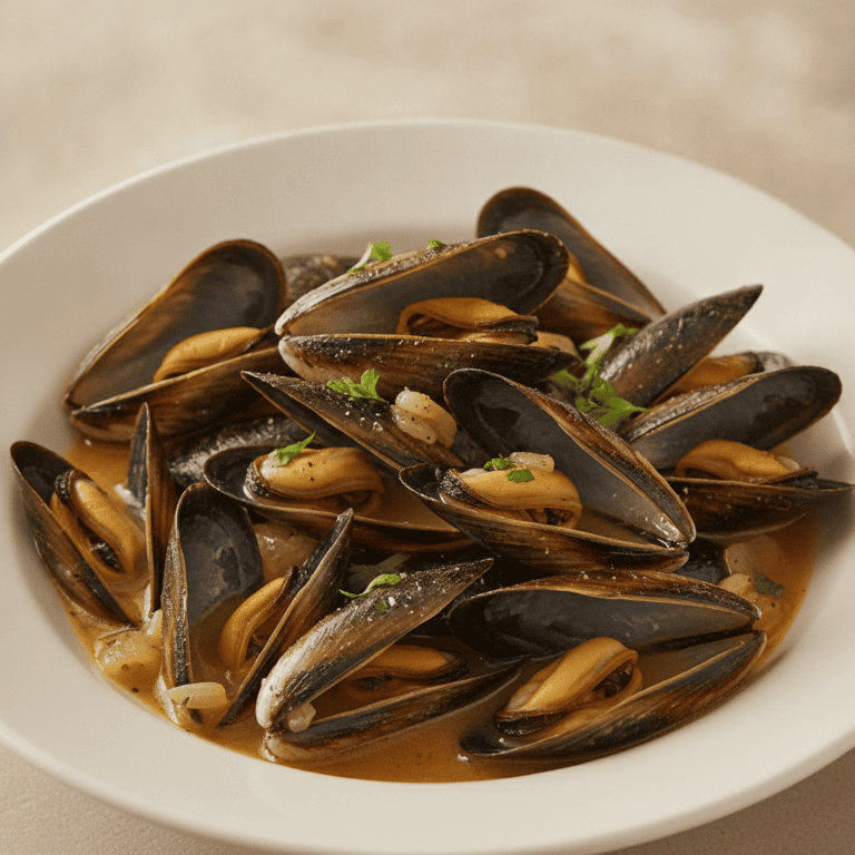 Mejillones frescos en una deliciosa salsa de vino blanco, preparados con el robot Mambo de Cecotec.