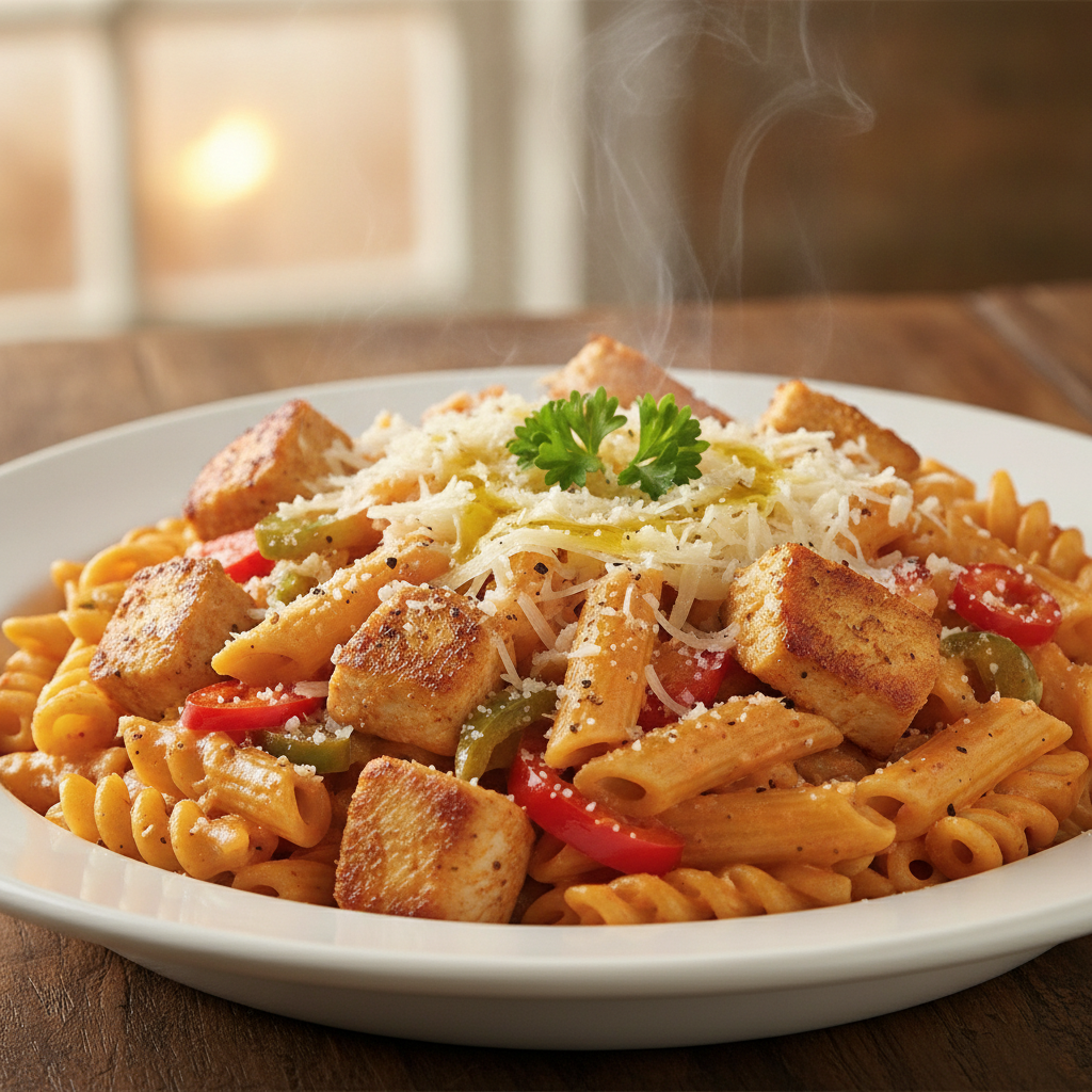 Pasta cajún cremosa en Mambo con pollo y especias cajún