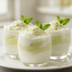 Postre de yogur, lima y coco Mambo en bol con menta