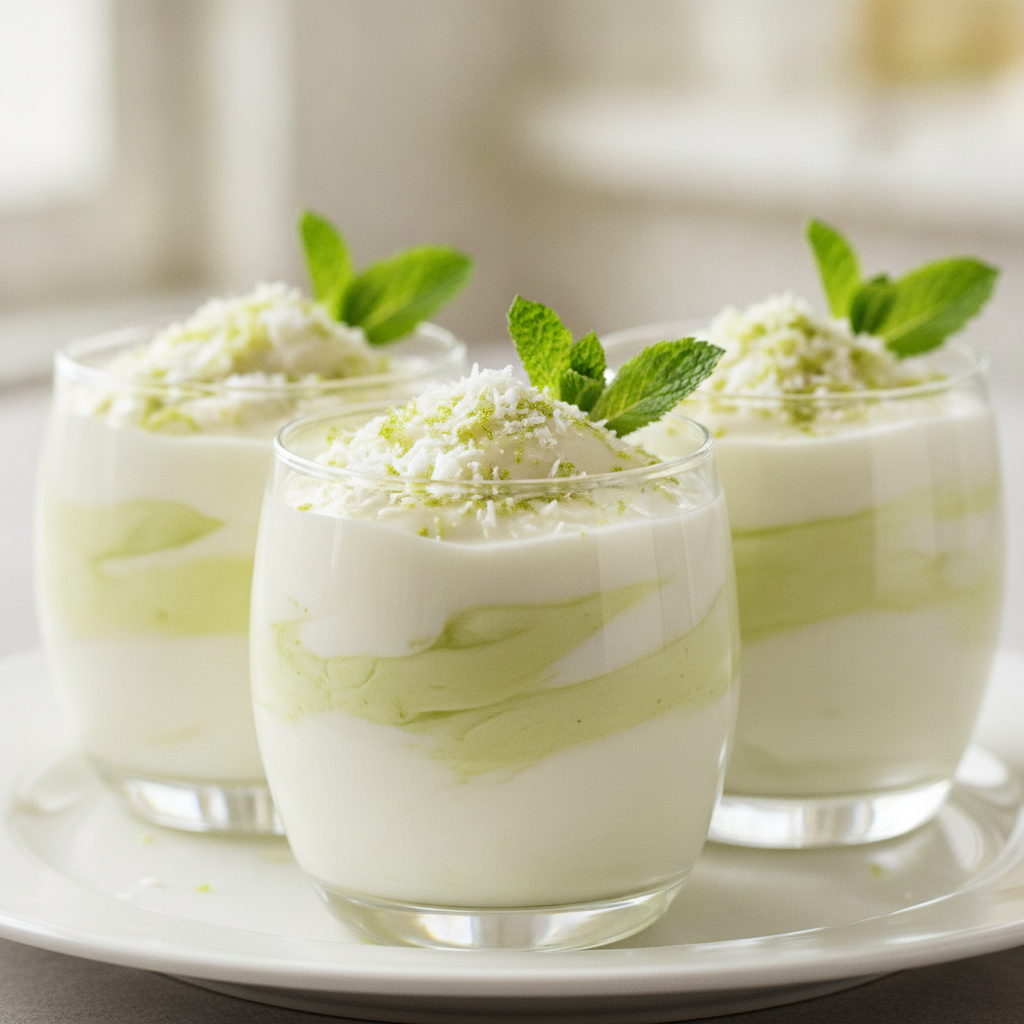 Postre de yogur, lima y coco Mambo en bol con menta